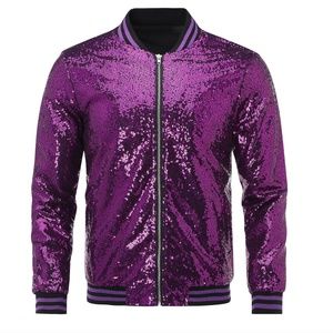 Men's Purple Sequins Bomber Jacket
